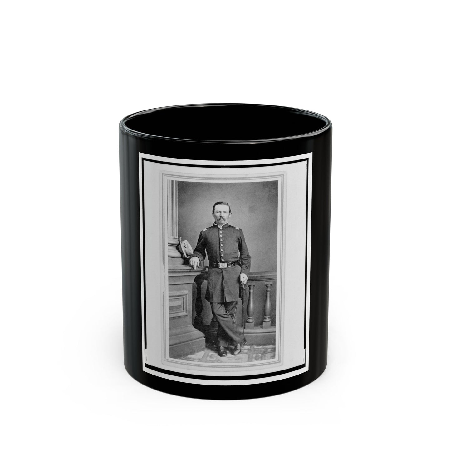 Peter Cappell, Union Officer In The 32nd Indiana Regiment, Full-Length Portrait, Standing, Facing Front (U.S. Civil War) Black Coffee Mug-11oz-The Sticker Space