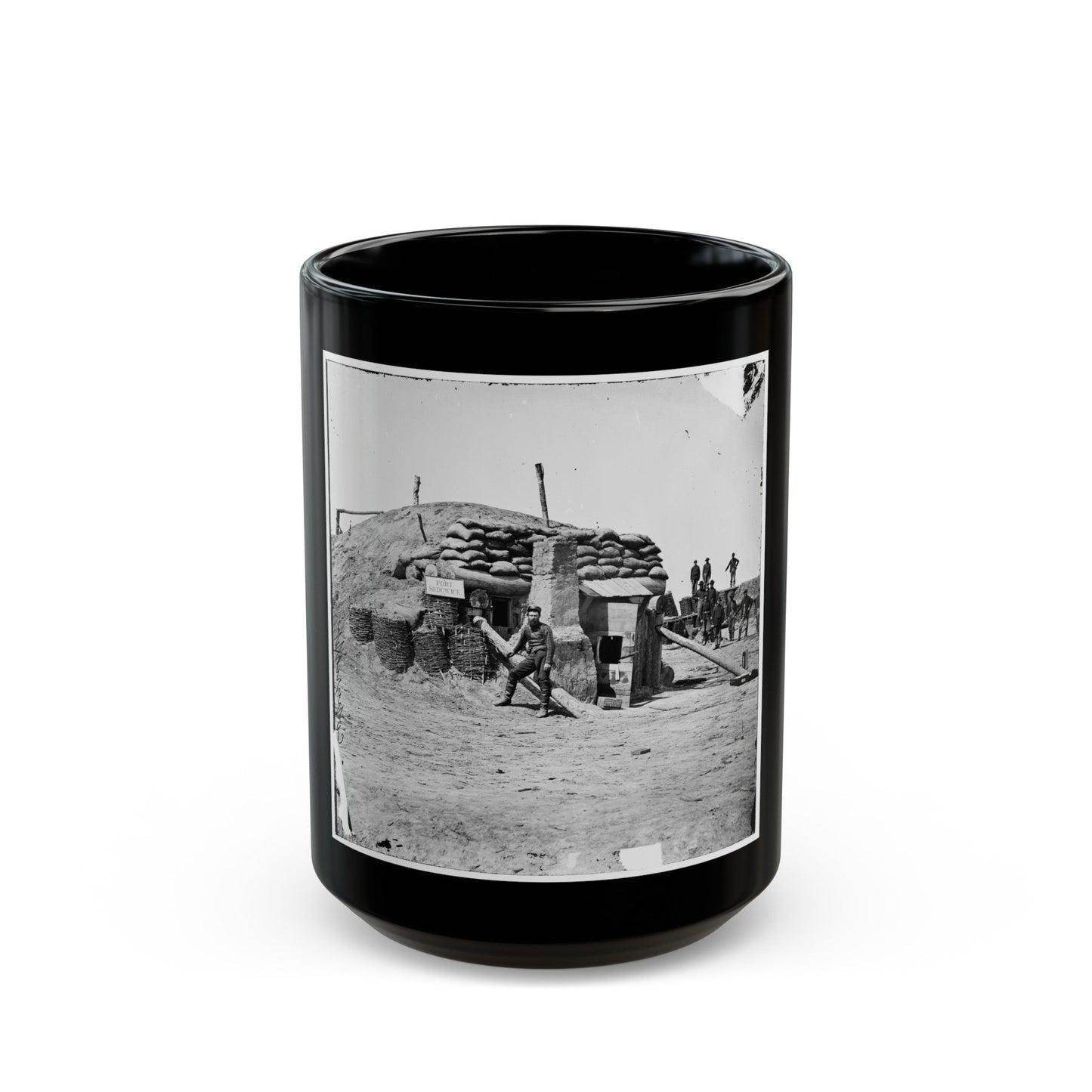 Petersburg, Va. Bomb-Proof Quarters, Fort Sedgwick ( Fort Hell ) (U.S. Civil War) Black Coffee Mug-15oz-The Sticker Space