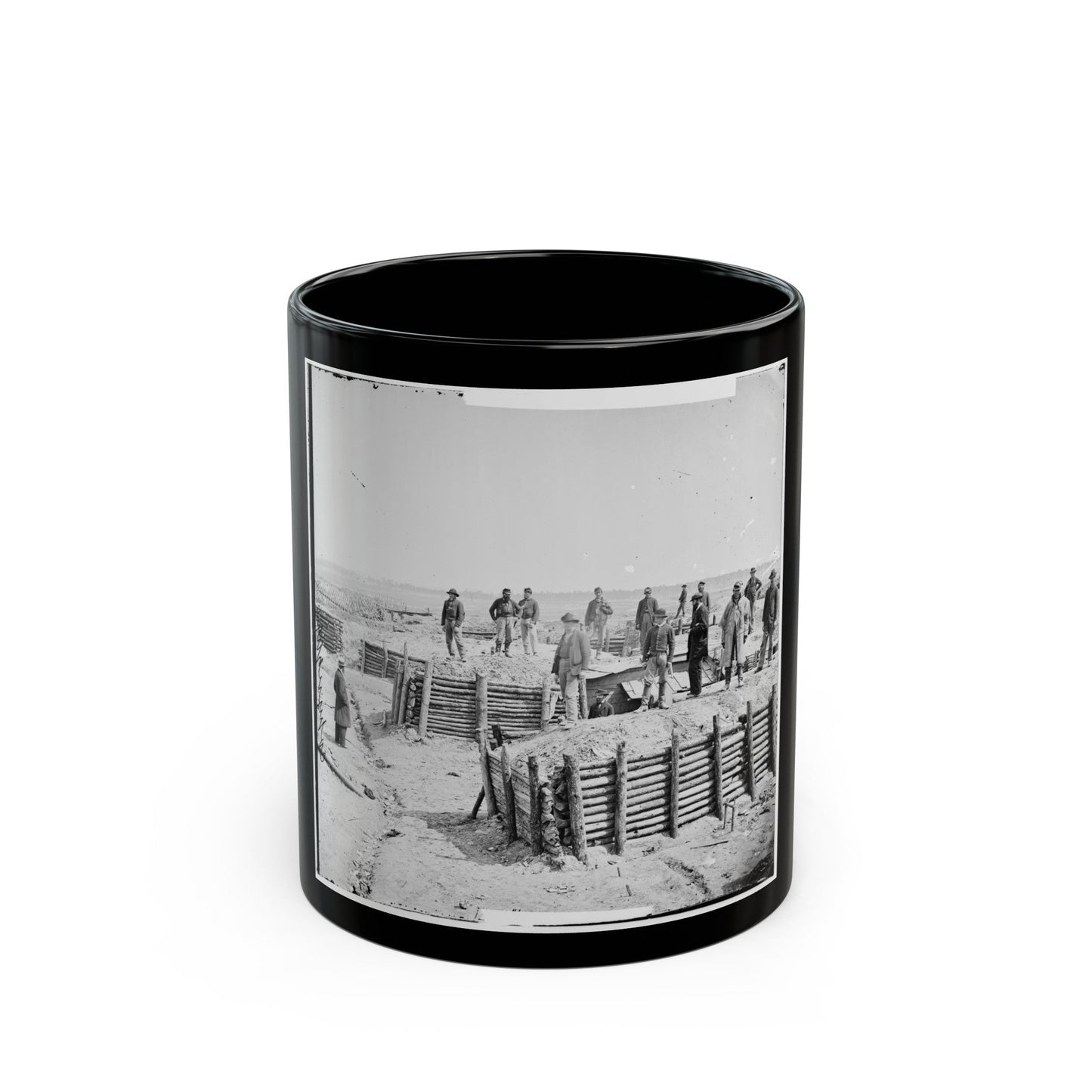 Petersburg, Va. Breastworks Of The Confederate Fort Mahone ( Fort Damnation ) (U.S. Civil War) Black Coffee Mug-11oz-The Sticker Space