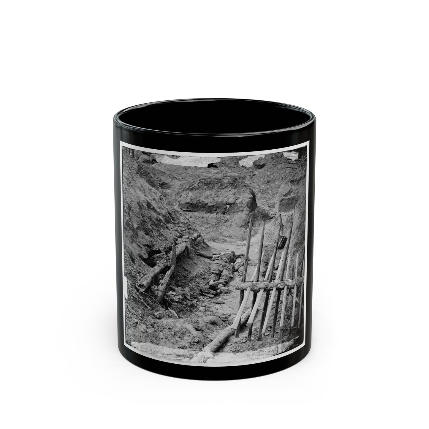 Petersburg, Va. Dead Confederate Soldier, In Trench Beyond A Section Of Chevaux-De-Frise (U.S. Civil War) Black Coffee Mug-11oz-The Sticker Space