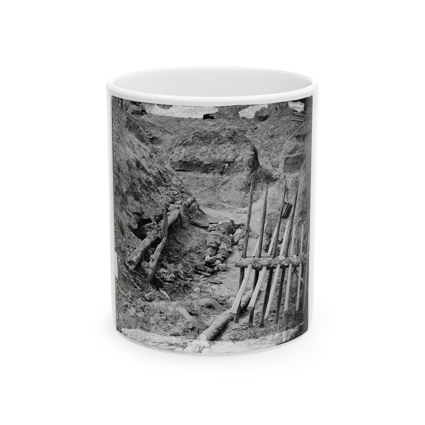 Petersburg, Va. Dead Confederate Soldier, In Trench Beyond A Section Of Chevaux-De-Frise (U.S. Civil War) White Coffee Mug-11oz-The Sticker Space