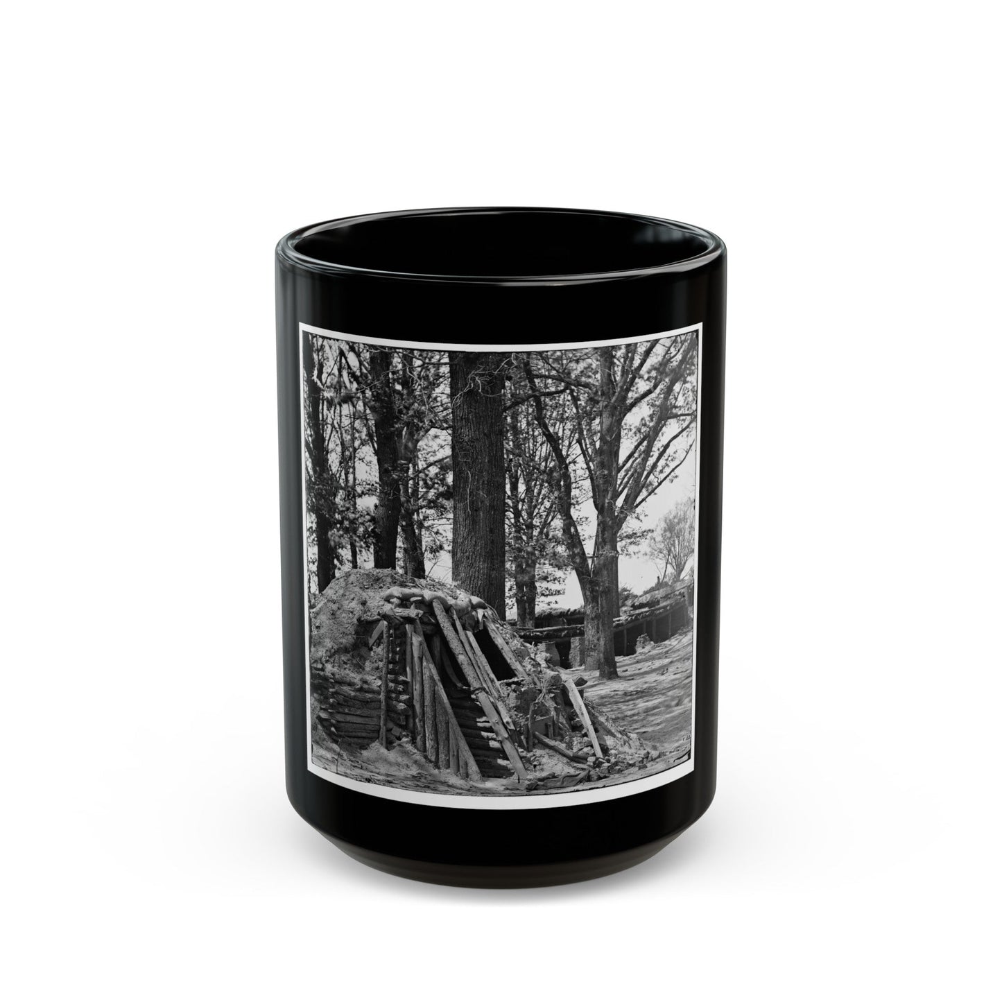 Petersburg, Va. Interior Of Fort Steadman; Bomb-Proof In Foreground (U.S. Civil War) Black Coffee Mug-15oz-The Sticker Space