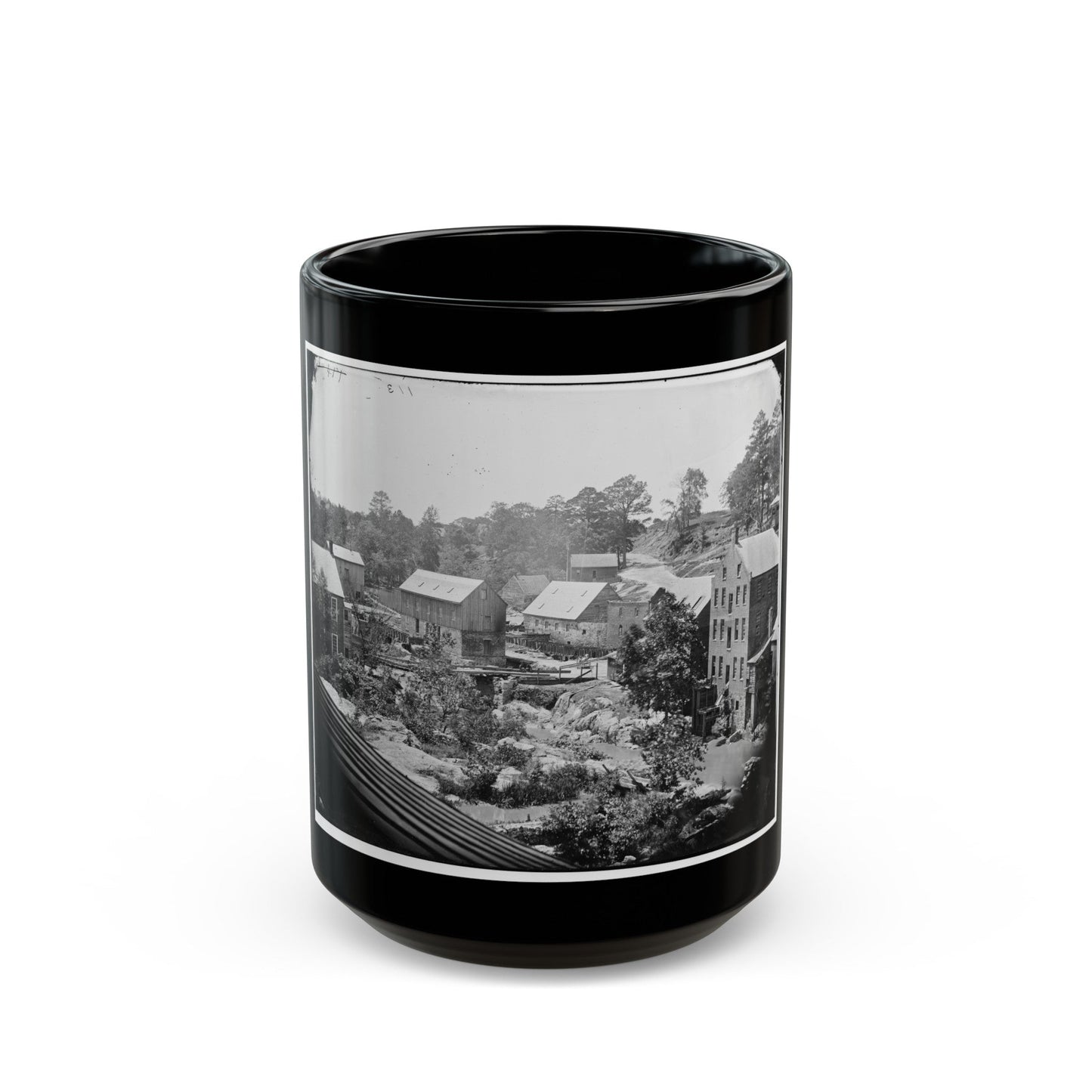 Petersburg, Va. Mills On The Appomattox River Near Campbell's Bridge (U.S. Civil War) Black Coffee Mug-15oz-The Sticker Space