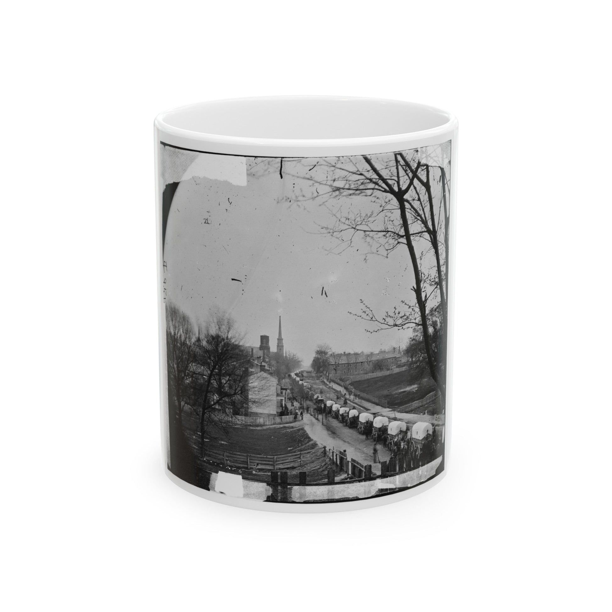 Petersburg, Va. The First Federal Wagon Train Entering The Town (U.S. Civil War) White Coffee Mug-11oz-The Sticker Space