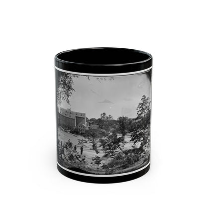 Petersburg, Va., Vicinity. Johnson's Mill On The Appomattox Near Campbell's Bridge; Soldiers Standing On Rocks In The Stream (U.S. Civil War) Black Coffee Mug-11oz-The Sticker Space