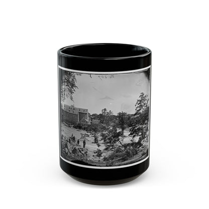 Petersburg, Va., Vicinity. Johnson's Mill On The Appomattox Near Campbell's Bridge; Soldiers Standing On Rocks In The Stream (U.S. Civil War) Black Coffee Mug-15oz-The Sticker Space