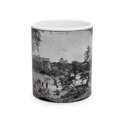 Petersburg, Va., Vicinity. Johnson's Mill On The Appomattox Near Campbell's Bridge; Soldiers Standing On Rocks In The Stream (U.S. Civil War) White Coffee Mug-11oz-The Sticker Space