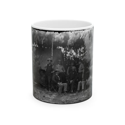 Petersburg, Va., Vicinity. Maj. Thomas T. Eckert (Seated, Left) And Others Of U.S. Military Telegraph Corps (U.S. Civil War) White Coffee Mug-11oz-The Sticker Space