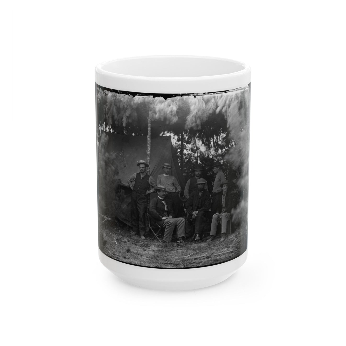Petersburg, Va., Vicinity. Maj. Thomas T. Eckert (Seated, Left) And Others Of U.S. Military Telegraph Corps (U.S. Civil War) White Coffee Mug-15oz-The Sticker Space
