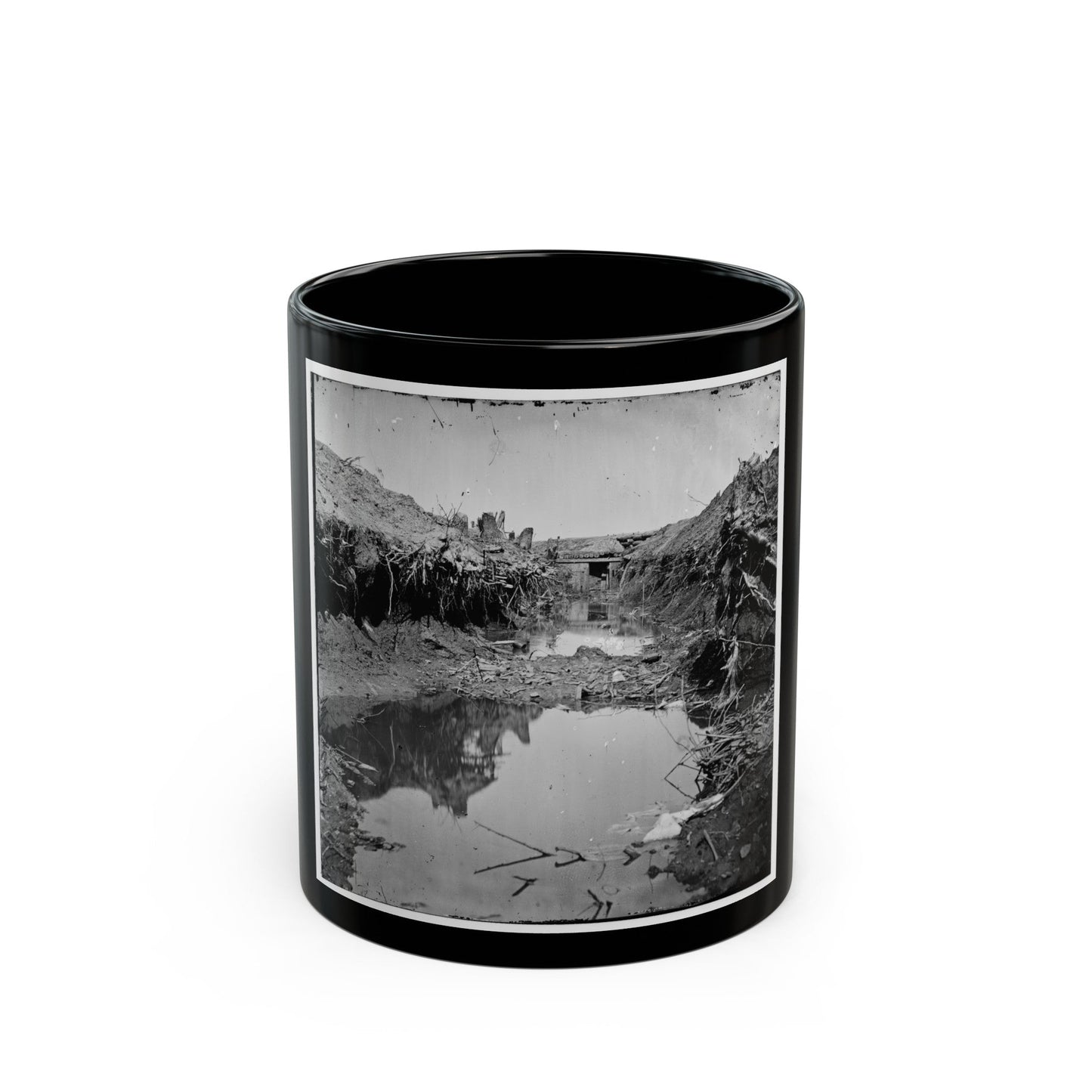 Petersburg, Va. Water-Filled Ditch On West Side Of Fort Sedgwick (U.S. Civil War) Black Coffee Mug-11oz-The Sticker Space