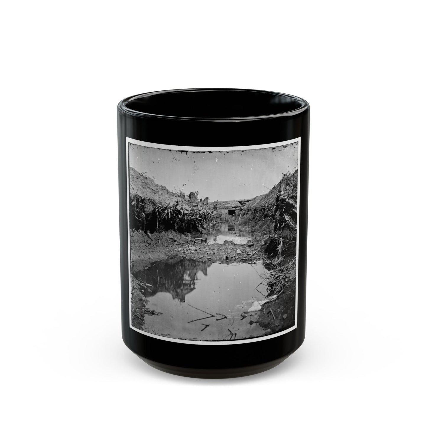 Petersburg, Va. Water-Filled Ditch On West Side Of Fort Sedgwick (U.S. Civil War) Black Coffee Mug-15oz-The Sticker Space