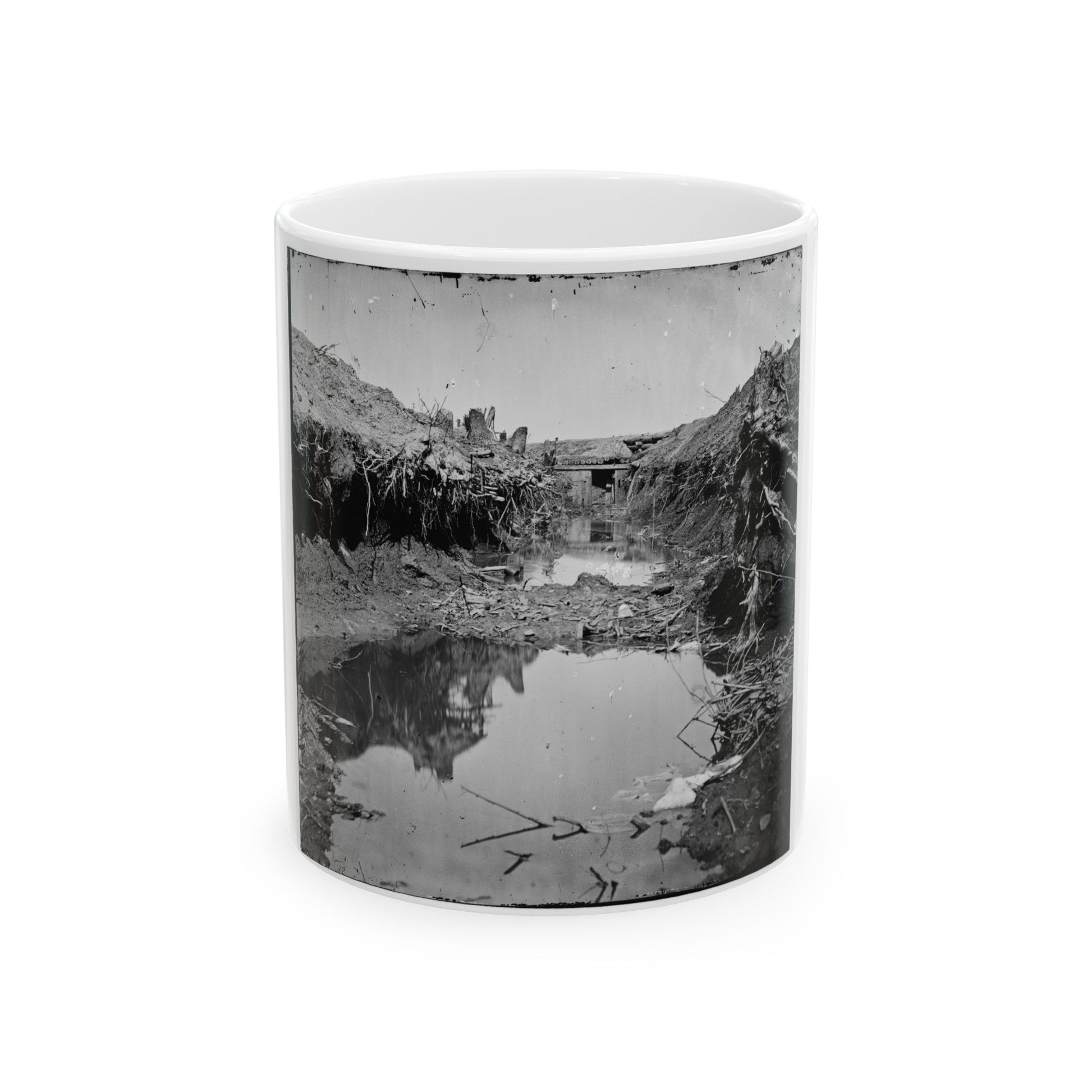 Petersburg, Va. Water-Filled Ditch On West Side Of Fort Sedgwick (U.S. Civil War) White Coffee Mug-11oz-The Sticker Space