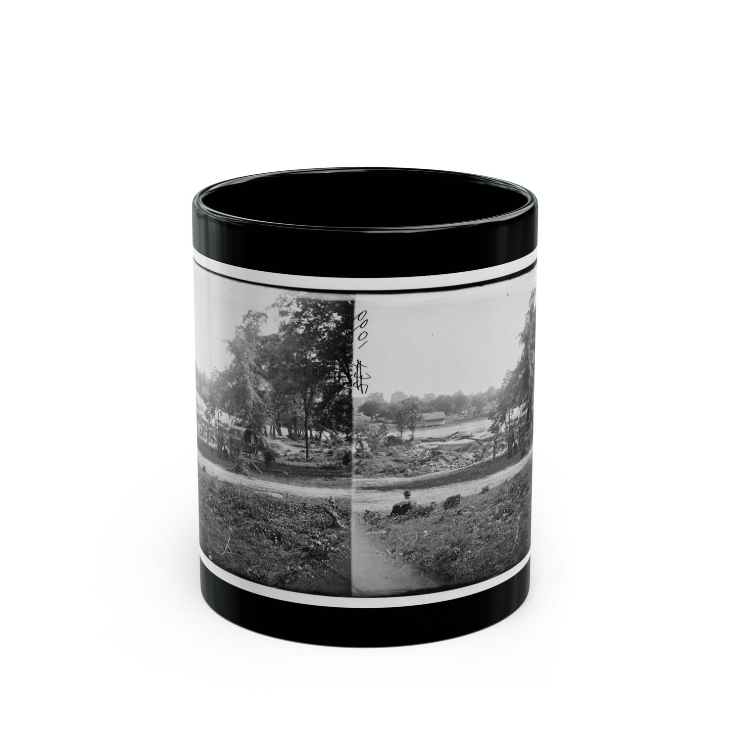 Petersburg, Virginia (Vicinity). View Of James River And Photographic Wagon Of Engineer Corps (U.S. Civil War) Black Coffee Mug-11oz-The Sticker Space