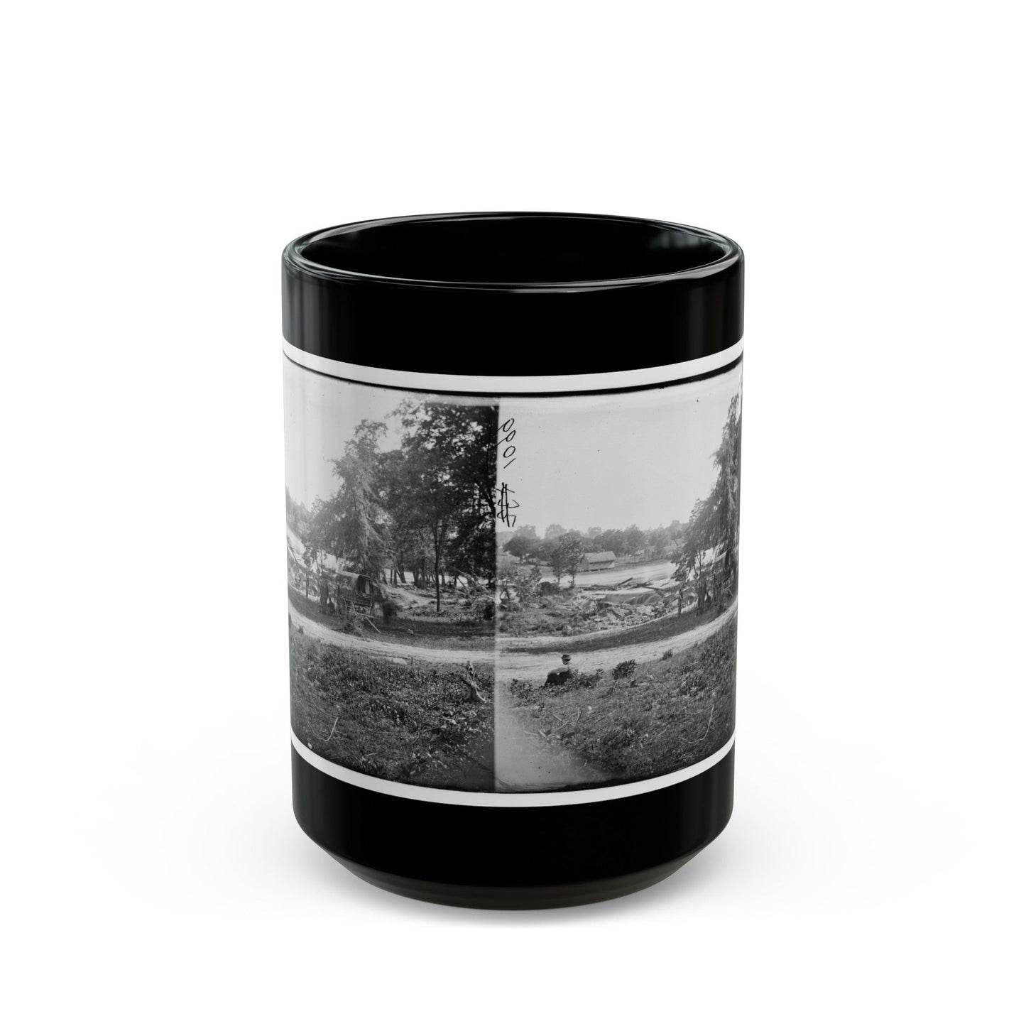 Petersburg, Virginia (Vicinity). View Of James River And Photographic Wagon Of Engineer Corps (U.S. Civil War) Black Coffee Mug-15oz-The Sticker Space