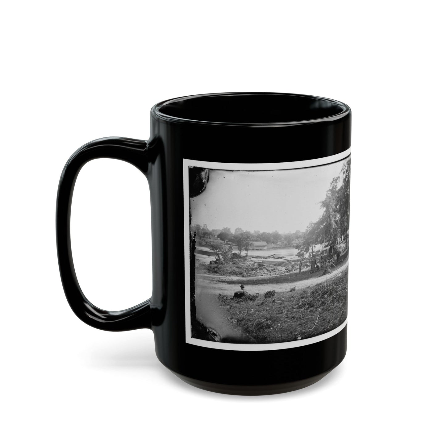 Petersburg, Virginia (Vicinity). View Of James River And Photographic Wagon Of Engineer Corps (U.S. Civil War) Black Coffee Mug