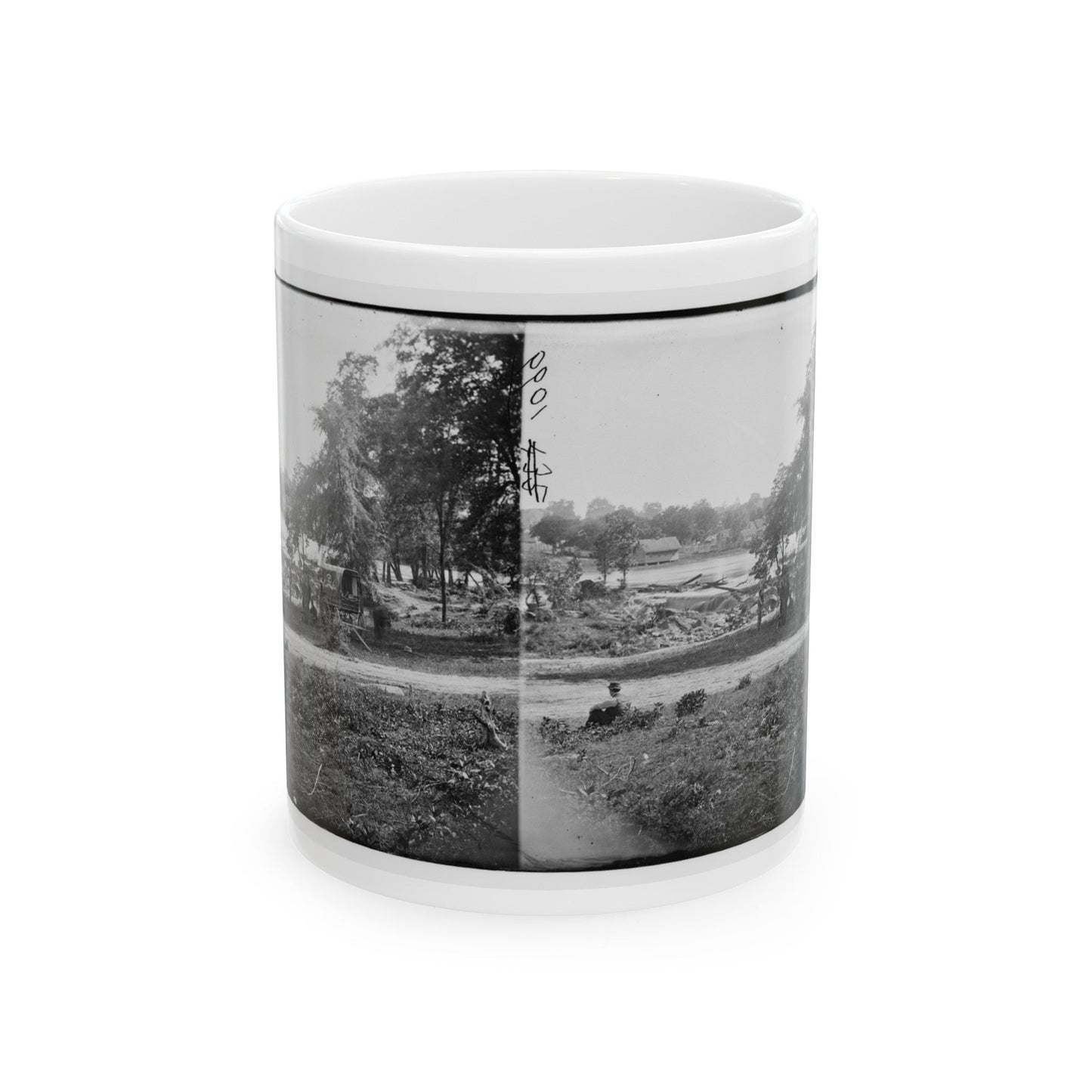 Petersburg, Virginia (Vicinity). View Of James River And Photographic Wagon Of Engineer Corps (U.S. Civil War) White Coffee Mug