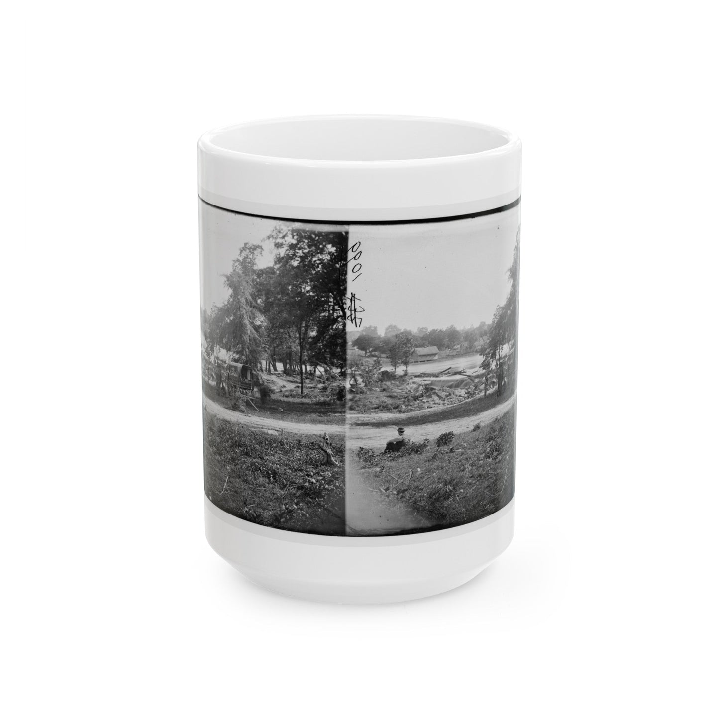 Petersburg, Virginia (Vicinity). View Of James River And Photographic Wagon Of Engineer Corps (U.S. Civil War) White Coffee Mug-15oz-The Sticker Space