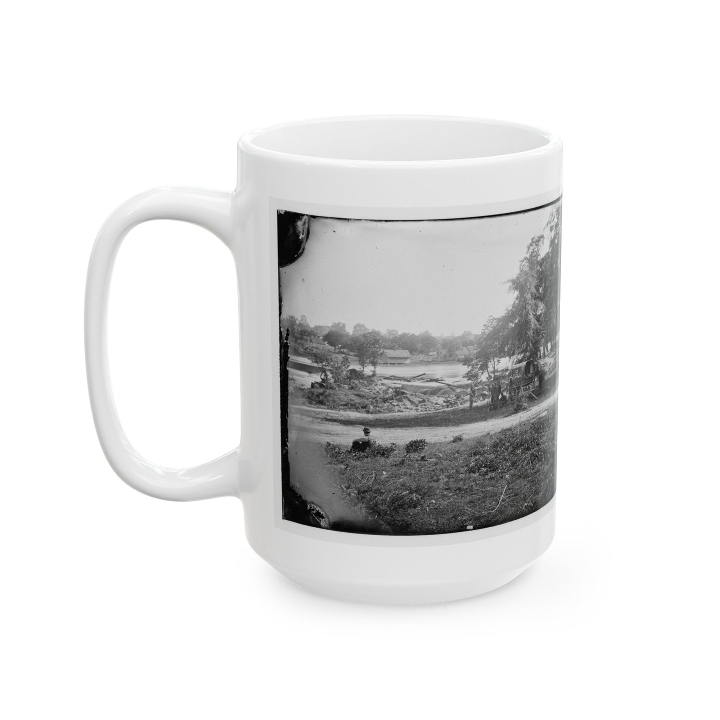 Petersburg, Virginia (Vicinity). View Of James River And Photographic Wagon Of Engineer Corps (U.S. Civil War) White Coffee Mug-The Sticker Space