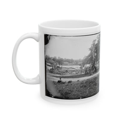 Petersburg, Virginia (Vicinity). View Of James River And Photographic Wagon Of Engineer Corps (U.S. Civil War) White Coffee Mug-The Sticker Space