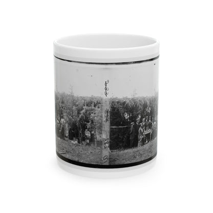 Petersburg, Virginia. Group At Telegraphic Corps Quarters. Headquarters, Army Of The Potomac (U.S. Civil War) White Coffee Mug-11oz-The Sticker Space