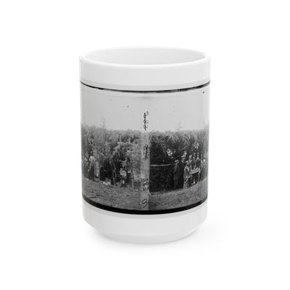 Petersburg, Virginia. Group At Telegraphic Corps Quarters. Headquarters, Army Of The Potomac (U.S. Civil War) White Coffee Mug-15oz-The Sticker Space
