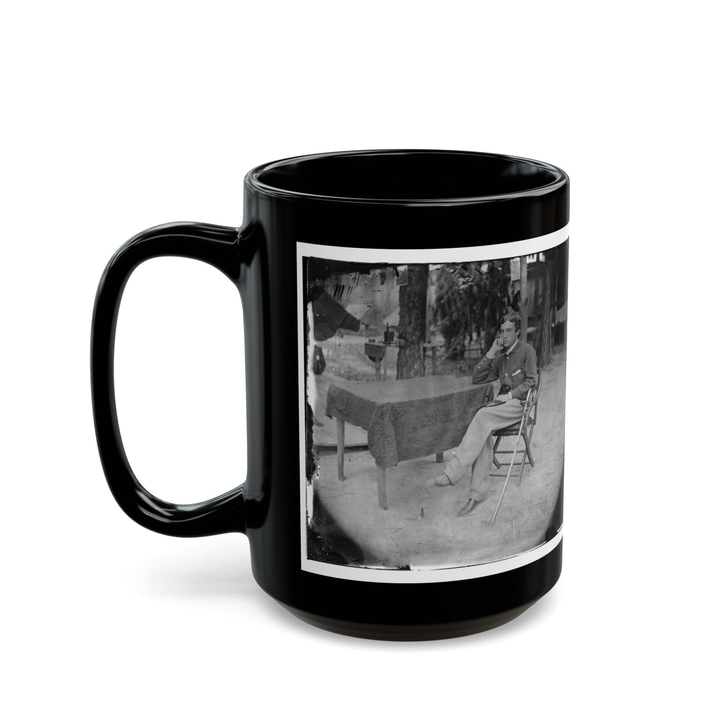 Petersburg, Virginia. Soldier Seated At Table (U.S. Civil War) Black Coffee Mug-The Sticker Space