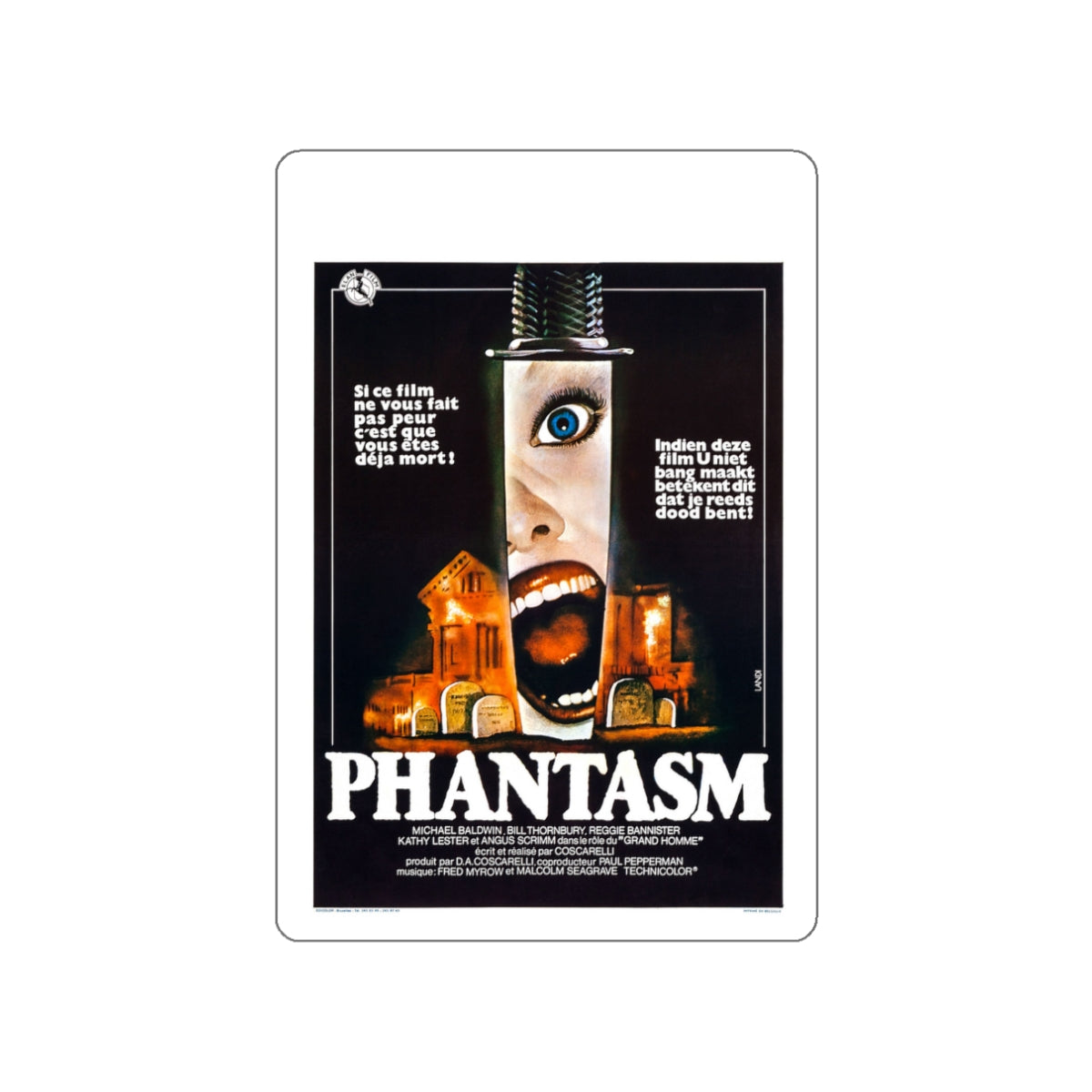 PHANTASM (BELGIAN) 1979 Movie Poster STICKER Vinyl Die-Cut Decal-White-The Sticker Space