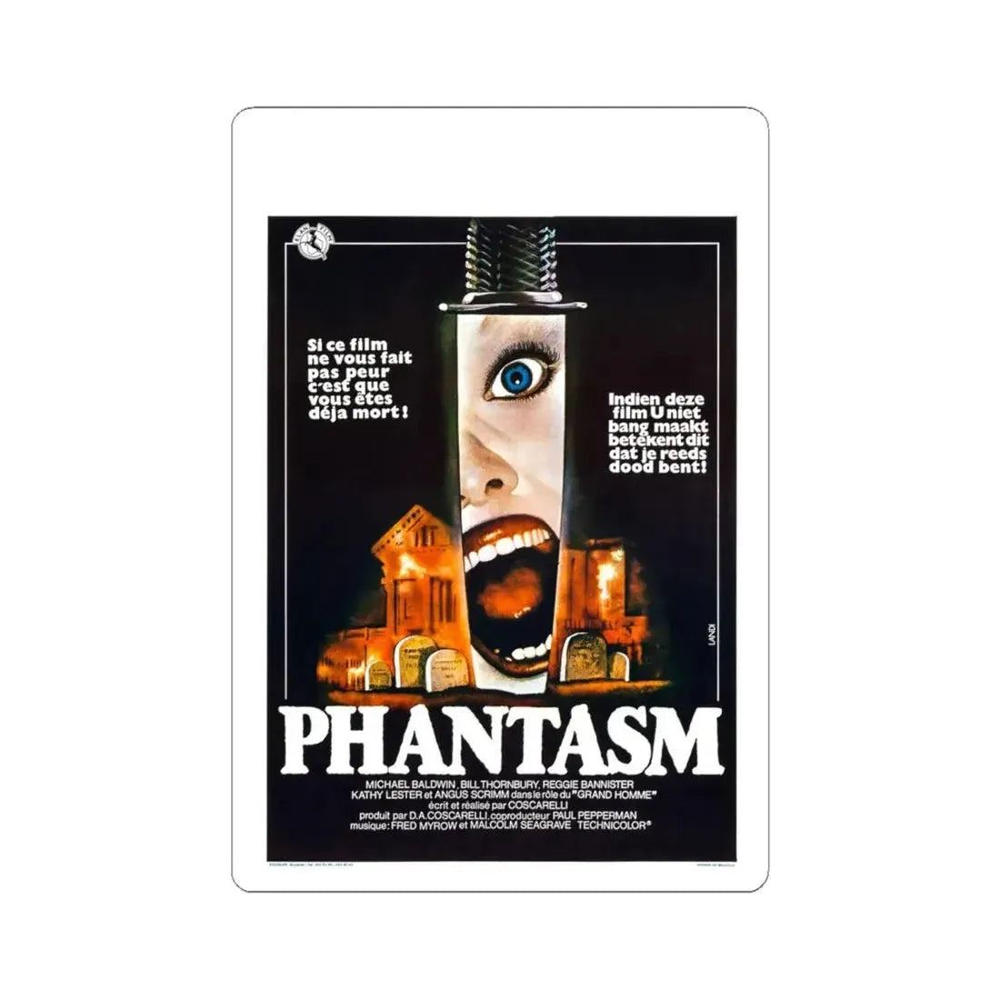 PHANTASM (BELGIAN) 1979 Movie Poster - STICKER Vinyl Kiss-Cut Decal 6 Inch White - The Sticker Space