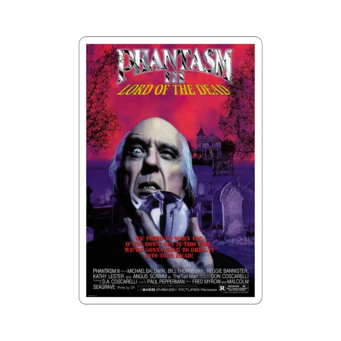 PHANTASM III 1994 Movie Poster - STICKER Vinyl Kiss-Cut Decal 3 Inch White - The Sticker Space