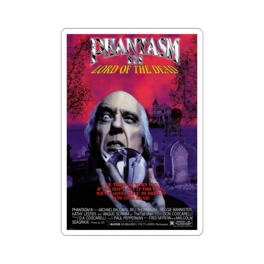 PHANTASM III 1994 Movie Poster - STICKER Vinyl Kiss-Cut Decal 4 Inch White - The Sticker Space