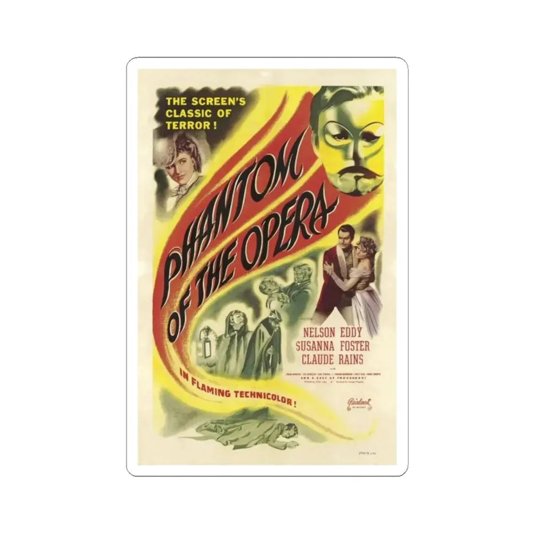 PHANTOM OF THE OPERA 1943 Movie Poster - STICKER Vinyl Kiss-Cut Decal 4 Inch White - The Sticker Space