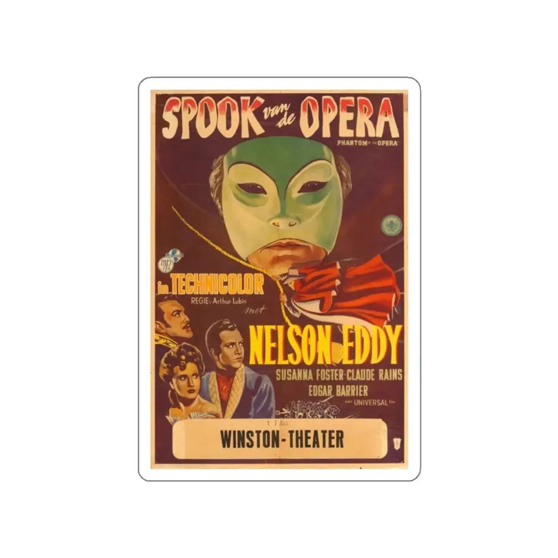 PHANTOM OF THE OPERA (DUTCH) 1943 Movie Poster STICKER Vinyl Die-Cut Decal 2 Inch - The Sticker Space