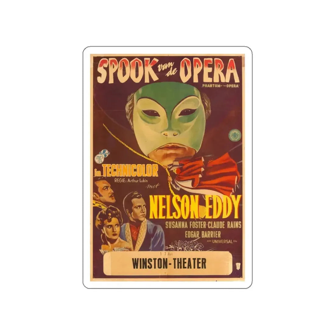 PHANTOM OF THE OPERA (DUTCH) 1943 Movie Poster STICKER Vinyl Die-Cut Decal 6 Inch - The Sticker Space