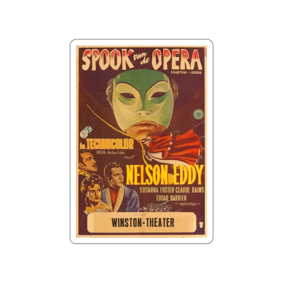 PHANTOM OF THE OPERA (DUTCH) 1943 Movie Poster STICKER Vinyl Die-Cut Decal - The Sticker Space