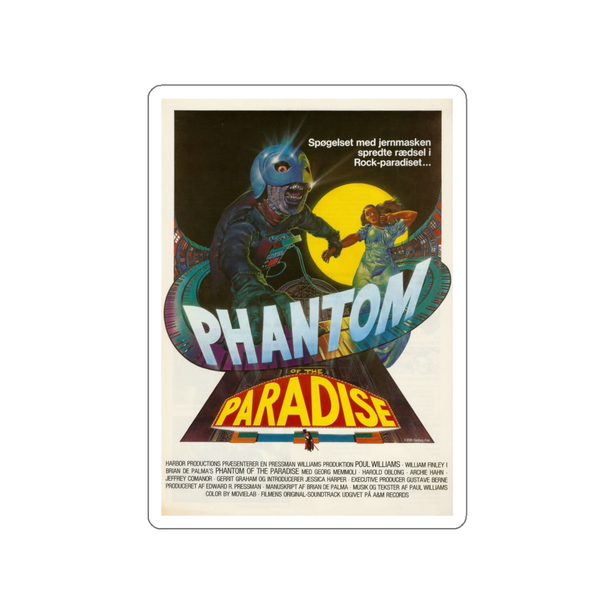 PHANTOM OF THE PARADISE (DANISH) 1974 Movie Poster STICKER Vinyl Die-Cut Decal-White-The Sticker Space