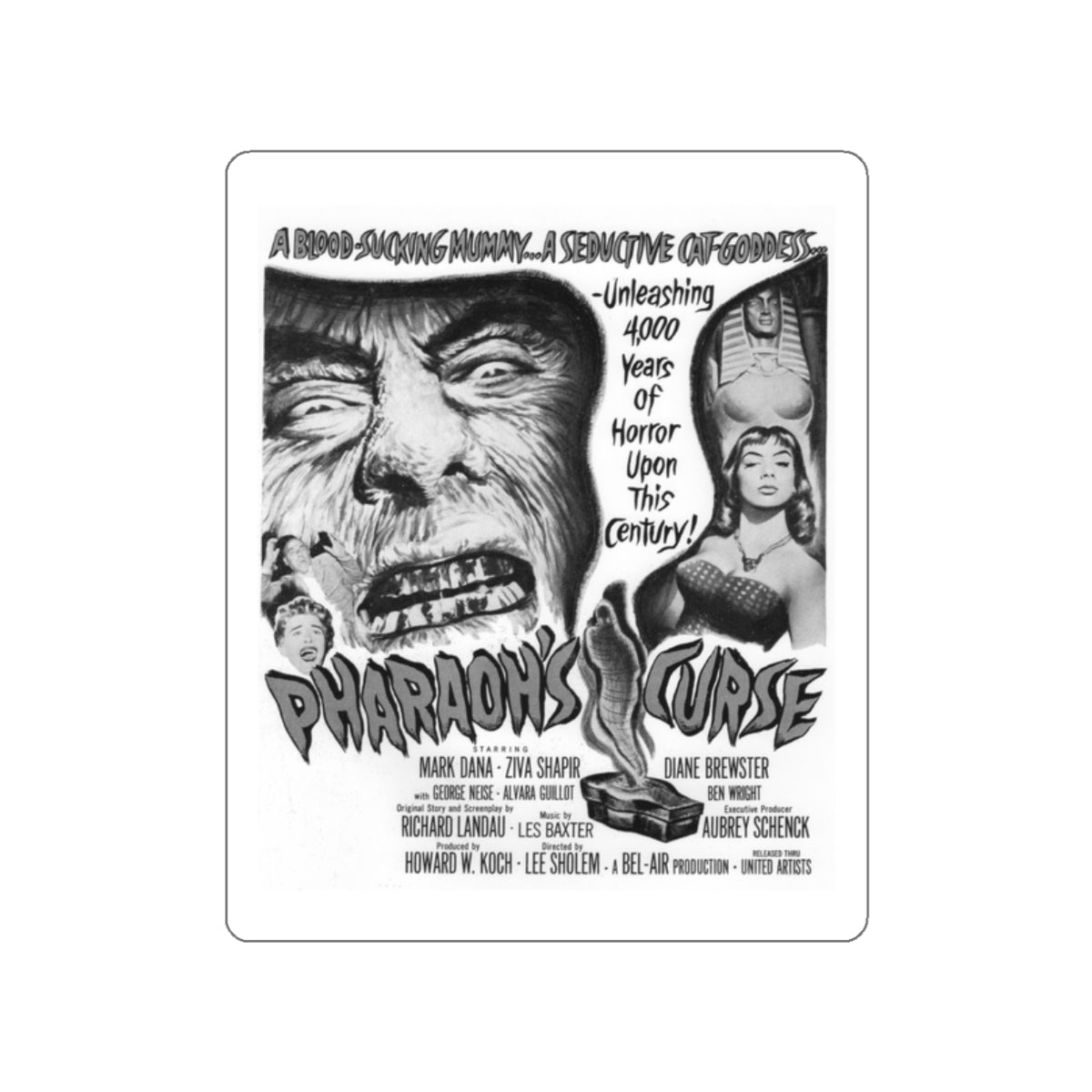 PHARAOH'S CURSE (2) 1957 Movie Poster STICKER Vinyl Die-Cut Decal-White-The Sticker Space