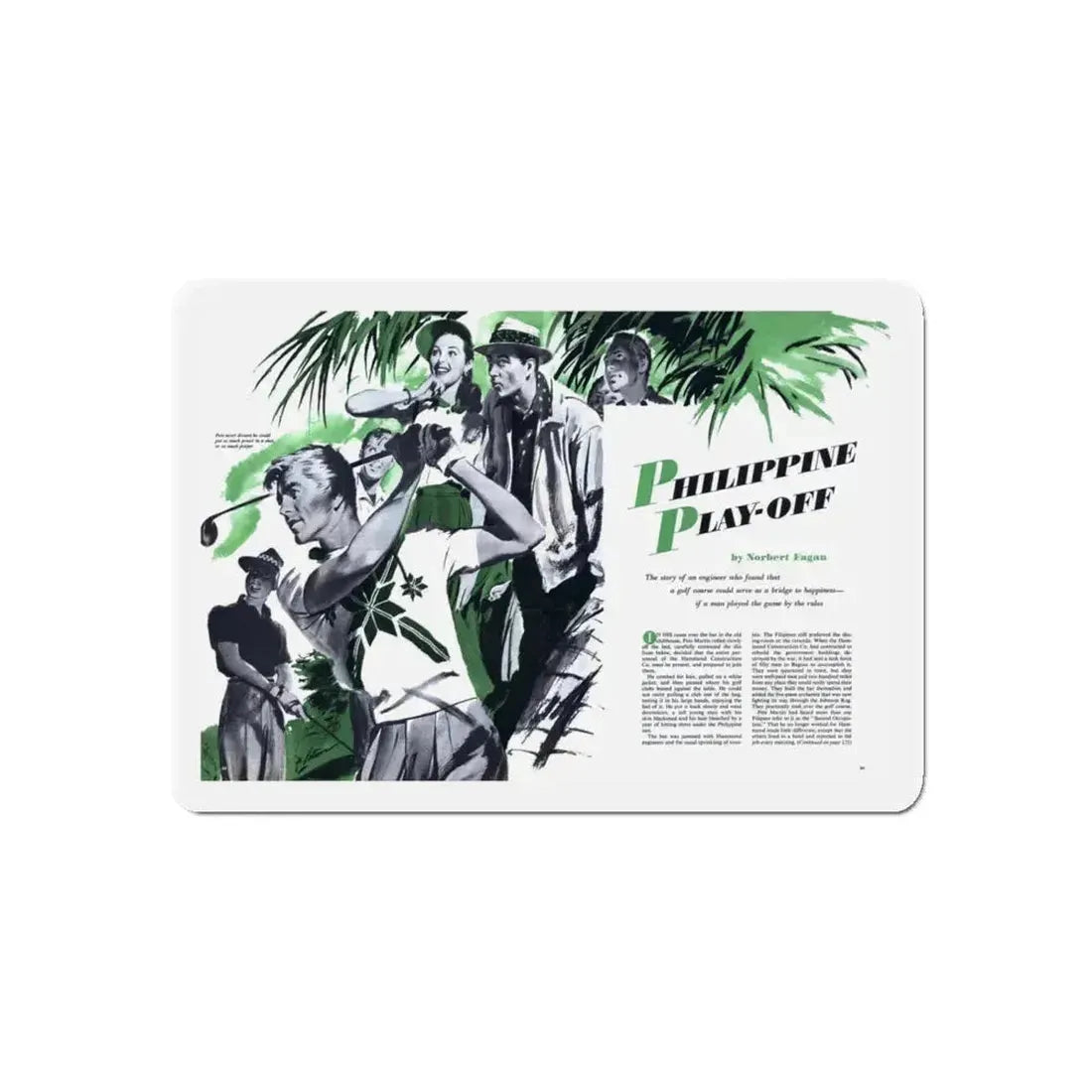Philippine Play-Off, The American Magazine, June 1952 (Magazine Illustration) Refrigerator Magnet 4 Inch Die-Cut - The Sticker Space