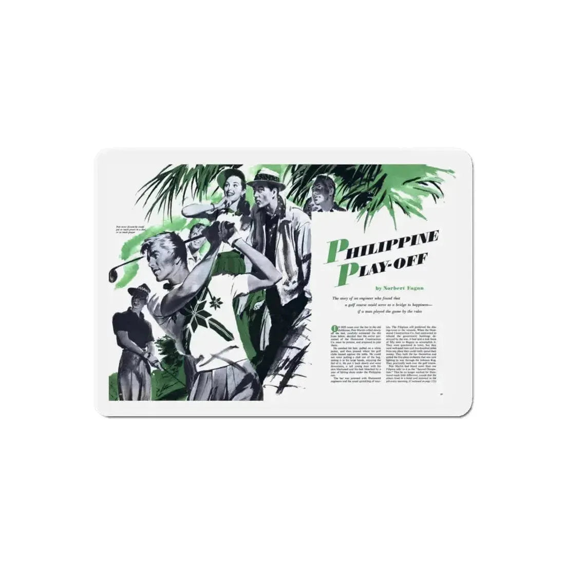 Philippine Play-Off, The American Magazine, June 1952 (Magazine Illustration) Refrigerator Magnet 6 Inch Die-Cut - The Sticker Space