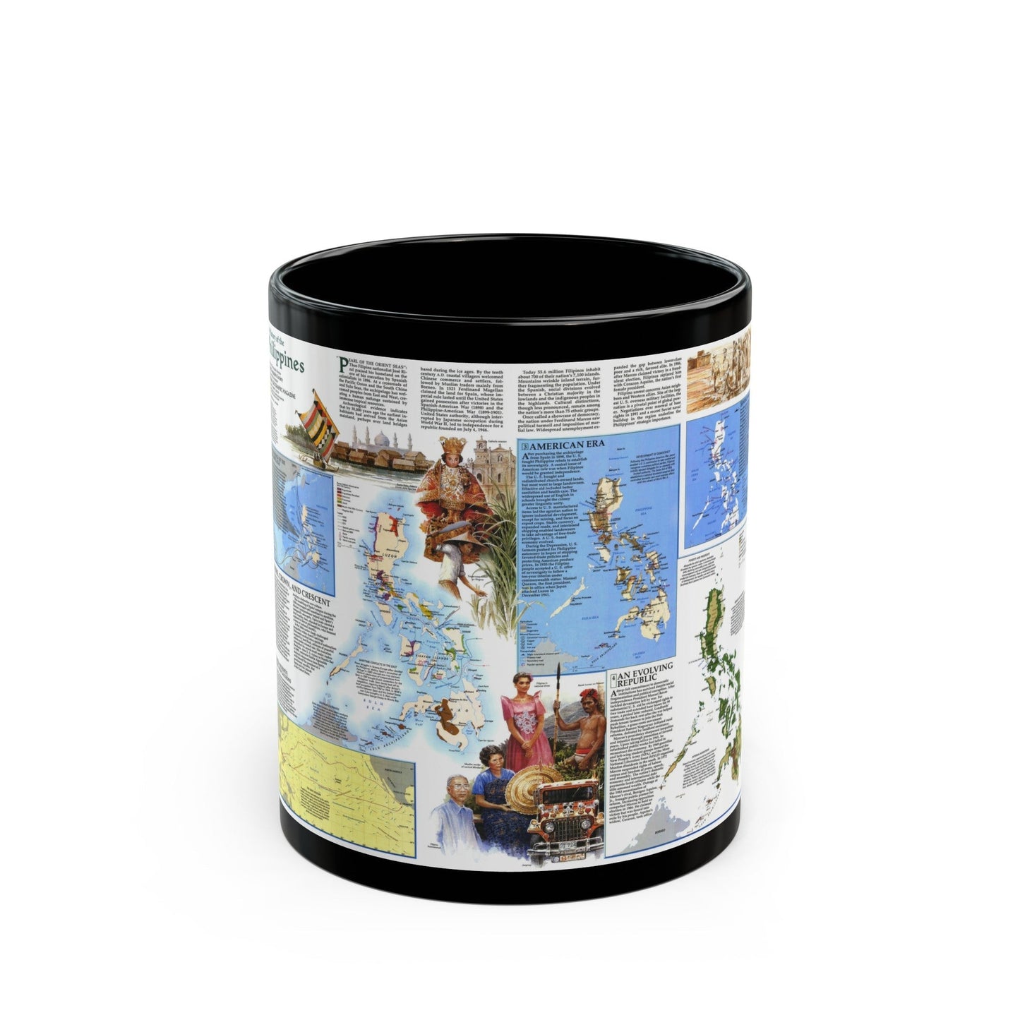 Philippines - The History of the (1986) (Map) Black Coffee Mug-11oz-The Sticker Space