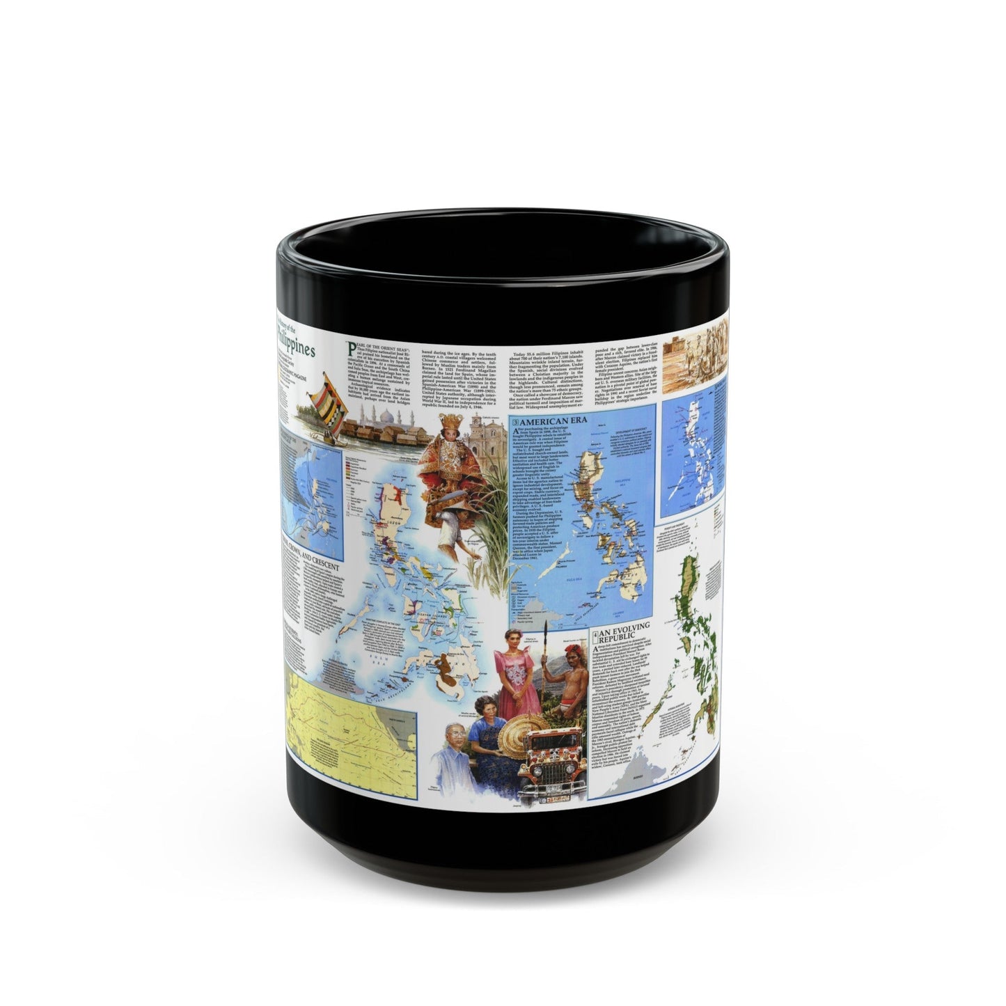 Philippines - The History of the (1986) (Map) Black Coffee Mug-15oz-The Sticker Space