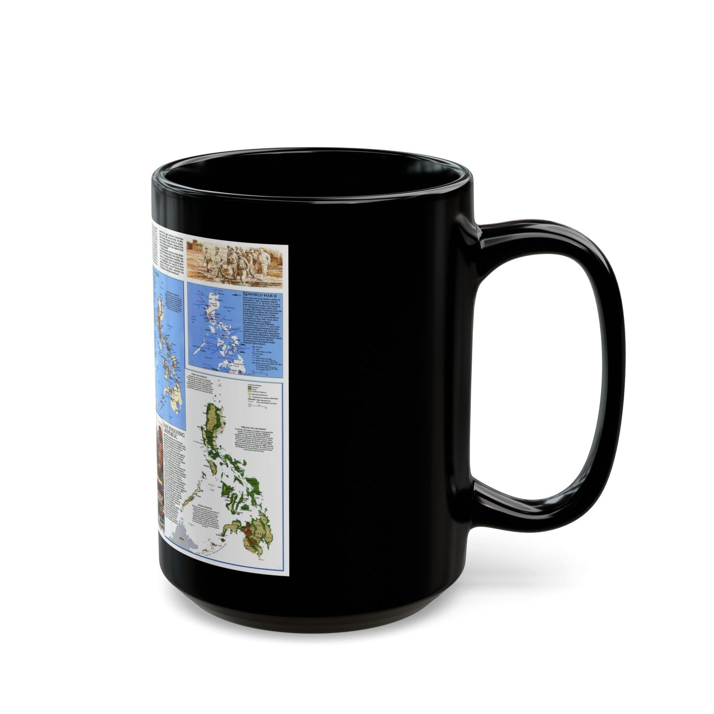 Philippines - The History of the (1986) (Map) Black Coffee Mug-The Sticker Space