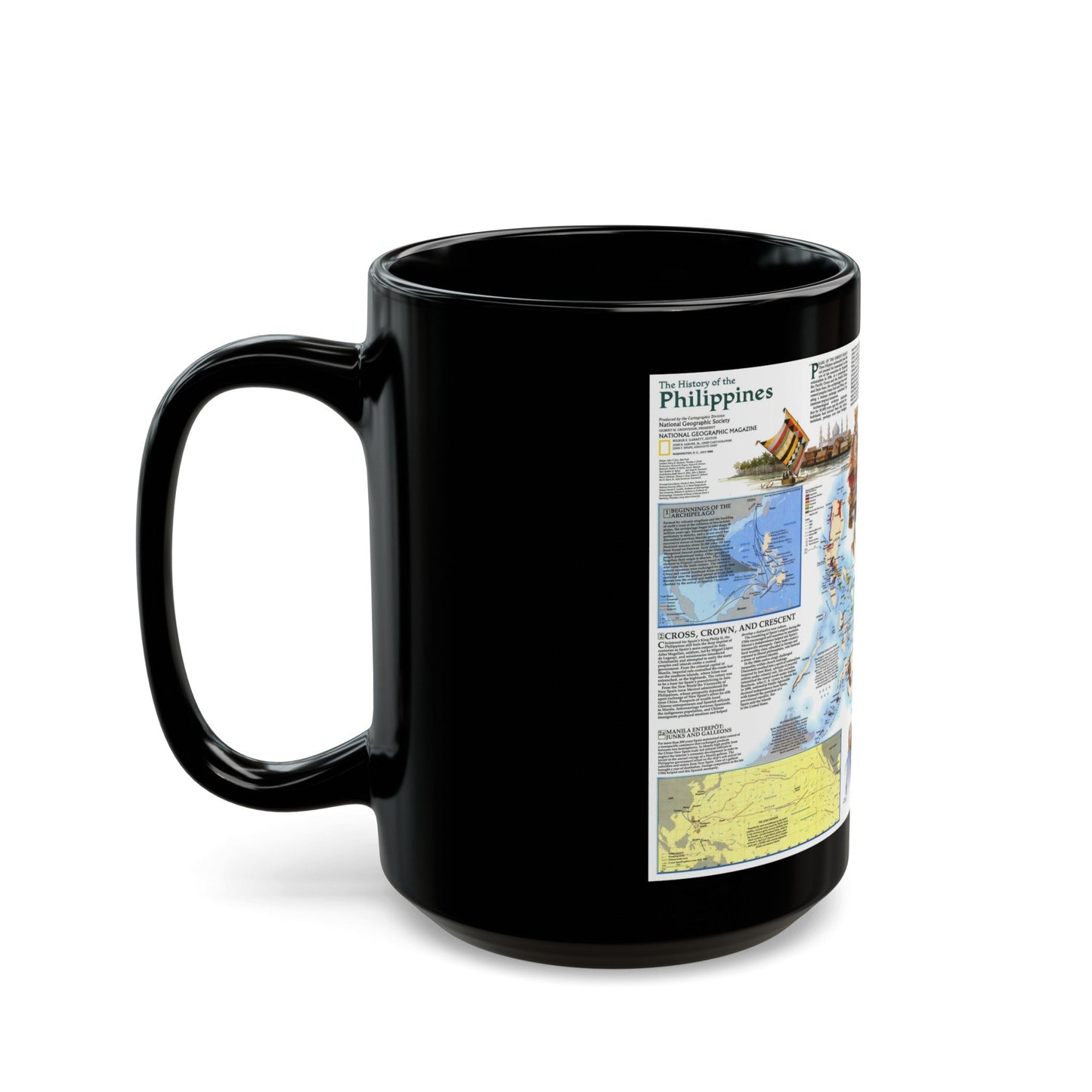 Philippines - The History of the (1986) (Map) Black Coffee Mug-The Sticker Space