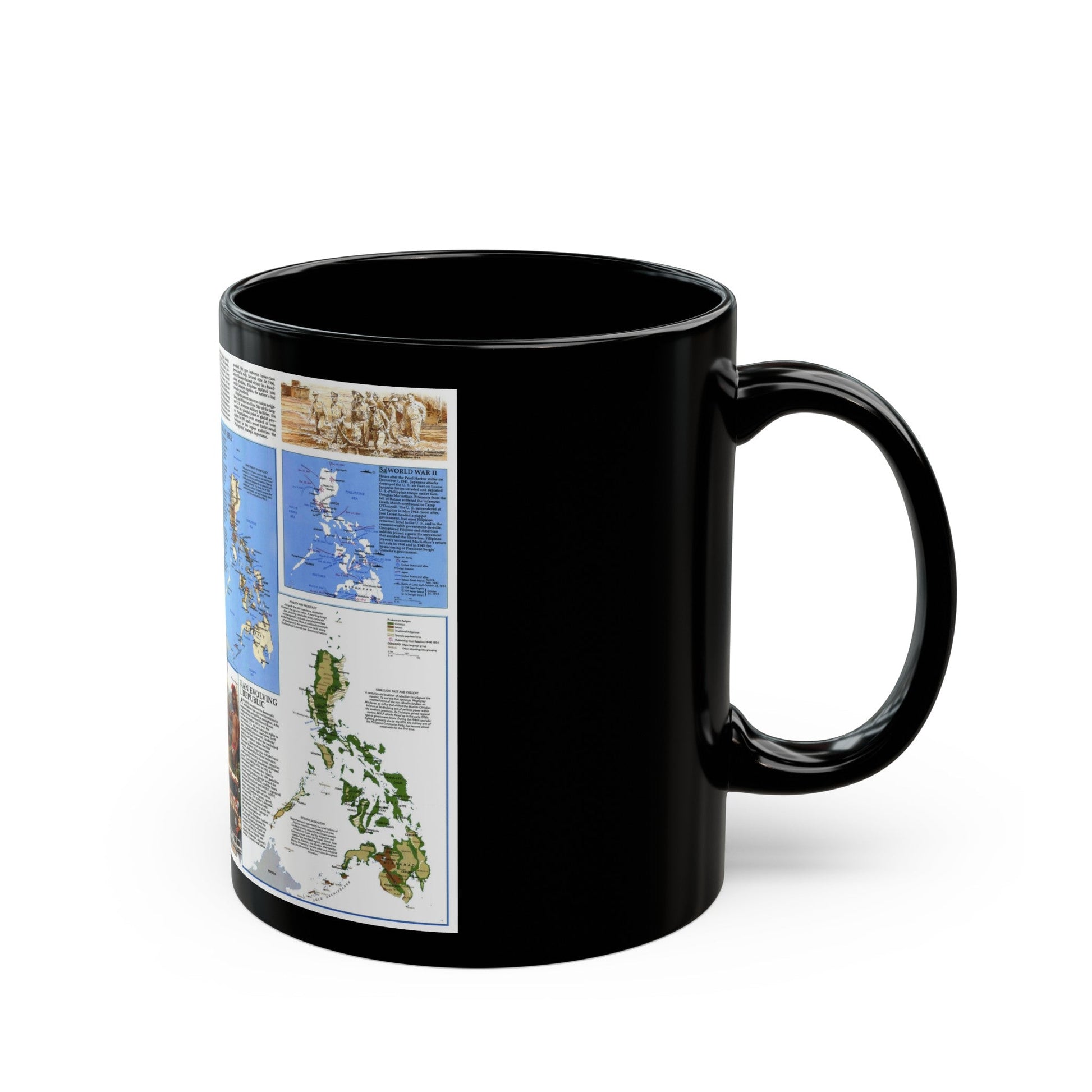 Philippines - The History of the (1986) (Map) Black Coffee Mug-The Sticker Space