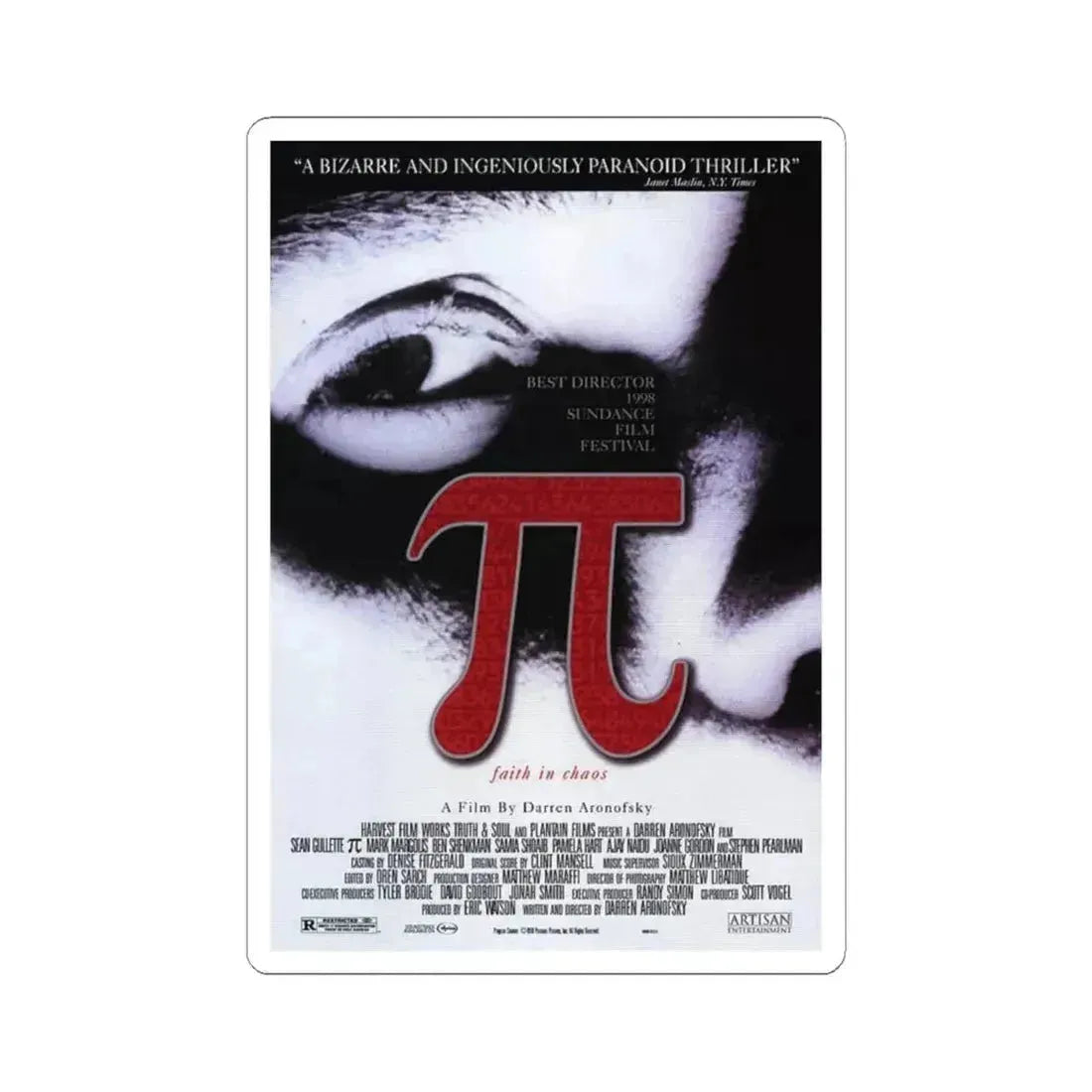 Pi 1998 Movie Poster - STICKER Vinyl Kiss-Cut Decal 6 Inch White - The Sticker Space