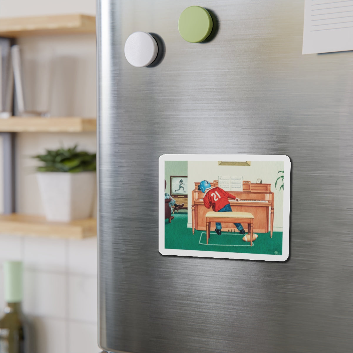 Piano Practice (Magazine Illustration) Refrigerator Magnet-The Sticker Space