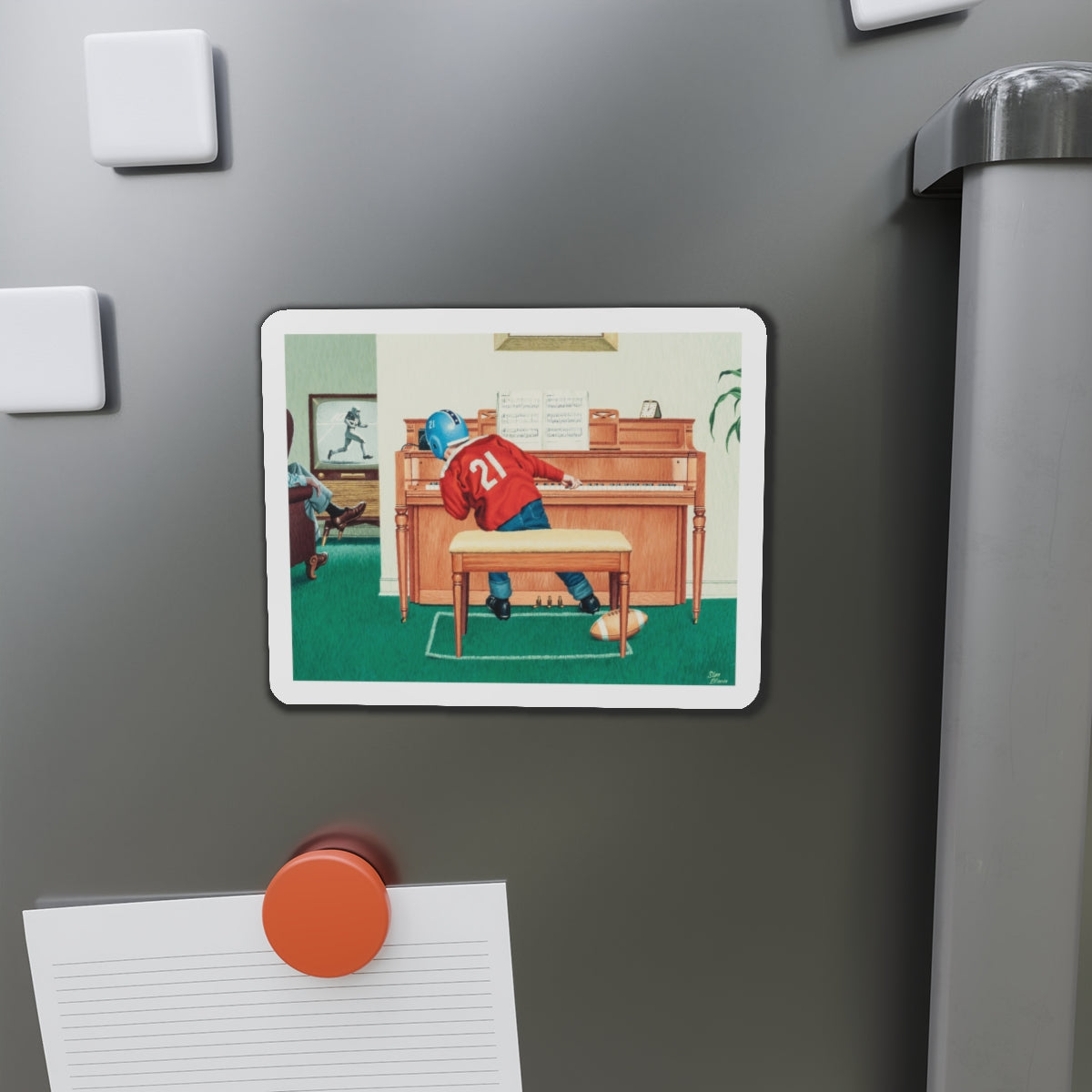 Piano Practice (Magazine Illustration) Refrigerator Magnet-The Sticker Space