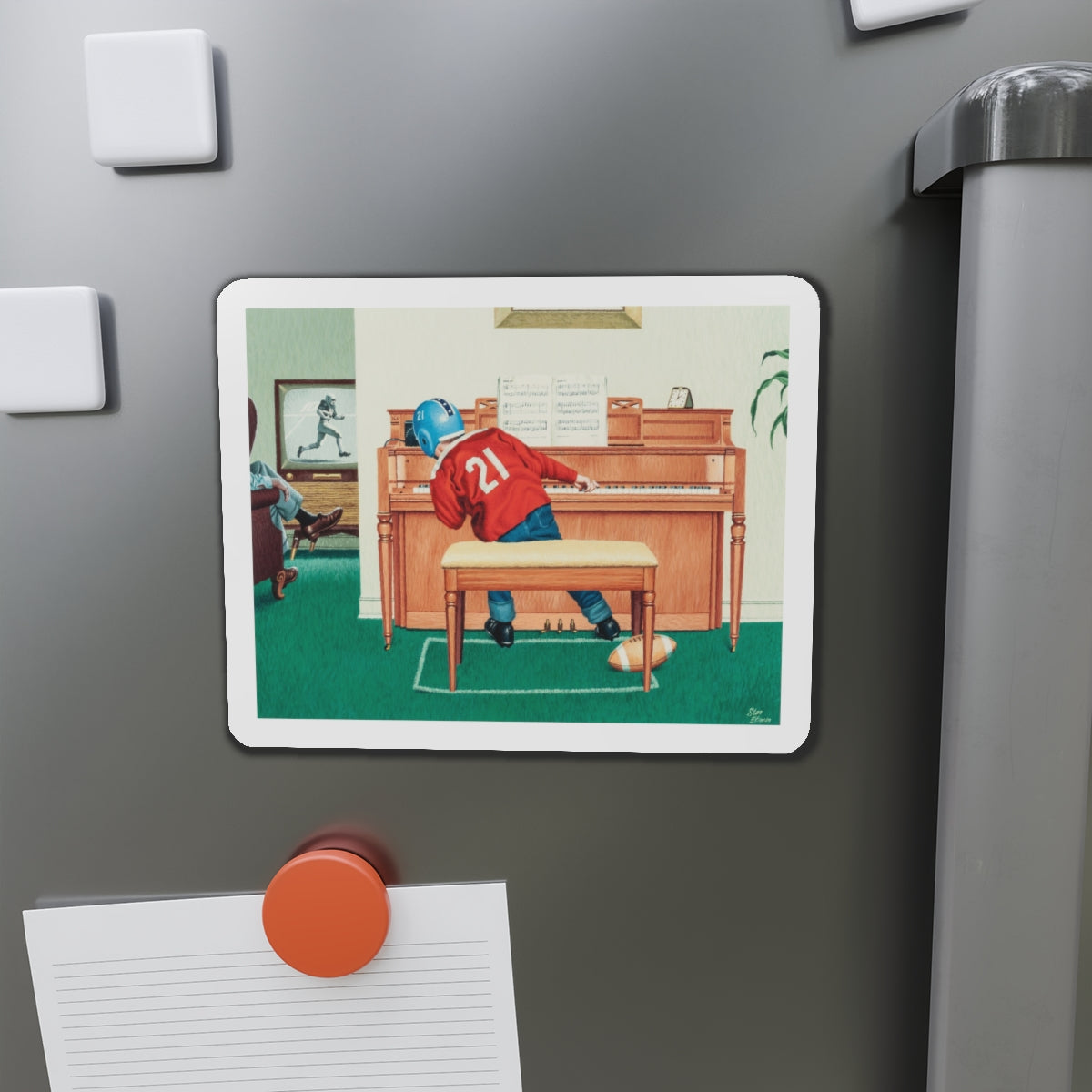 Piano Practice (Magazine Illustration) Refrigerator Magnet-The Sticker Space