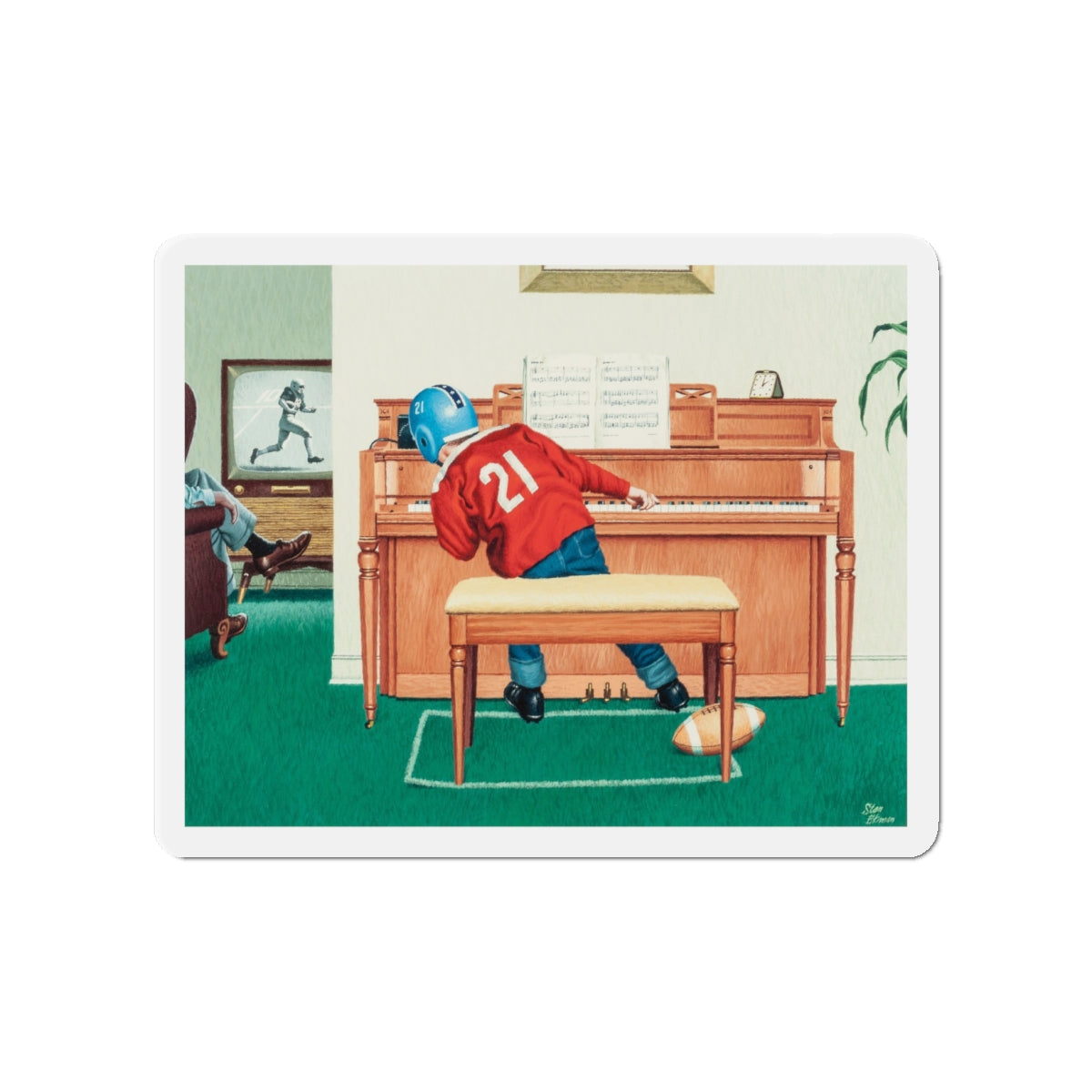 Piano Practice (Magazine Illustration) Refrigerator Magnet-4" x 4"-The Sticker Space