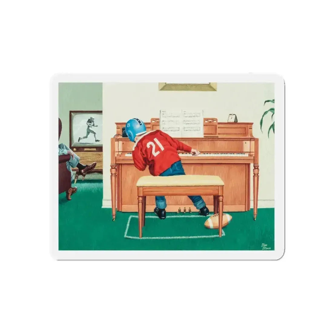 Piano Practice (Magazine Illustration) Refrigerator Magnet 5 Inch Die-Cut - The Sticker Space