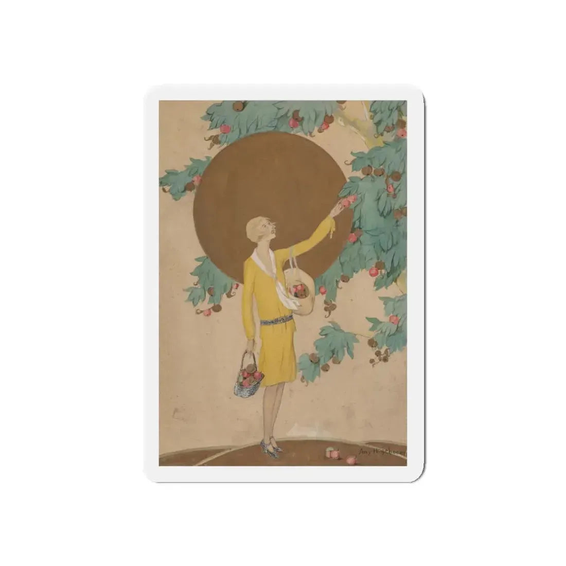 Picking Apples, Golden Book cover, August 1927 (Magazine Illustration) Refrigerator Magnet - The Sticker Space
